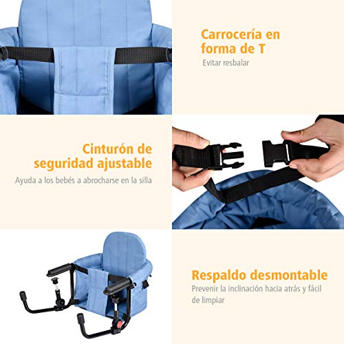 COSTWAY Asiento de Mesa para Bebé Silla Alta con Clip de Fijación para Viaje Hogar y Restaurante Azul