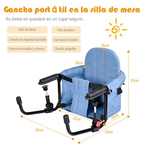 COSTWAY Asiento de Mesa para Bebé Silla Alta con Clip de Fijación para Viaje Hogar y Restaurante Azul