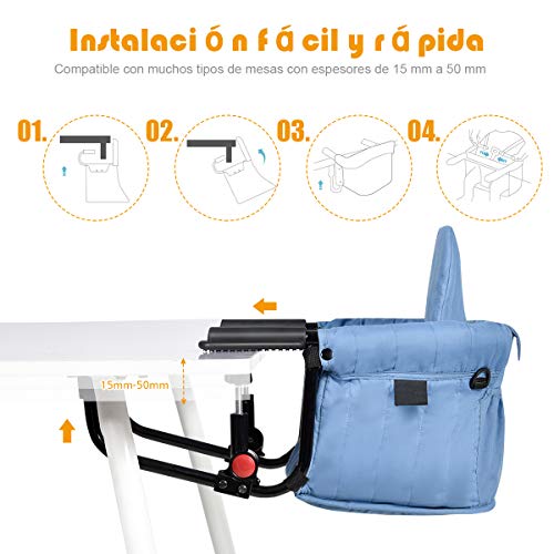 COSTWAY Asiento de Mesa para Bebé Silla Alta con Clip de Fijación para Viaje Hogar y Restaurante Azul