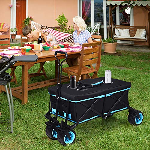 COSTWAY Carrito de Mano Plegable con Bolsa Extraíble y Cremallera Carro Transporte con Ruedas para Playa Compra Camping Pesca Jardín hasta 50 kg