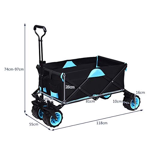 COSTWAY Carrito de Mano Plegable con Bolsa Extraíble y Cremallera Carro Transporte con Ruedas para Playa Compra Camping Pesca Jardín hasta 50 kg