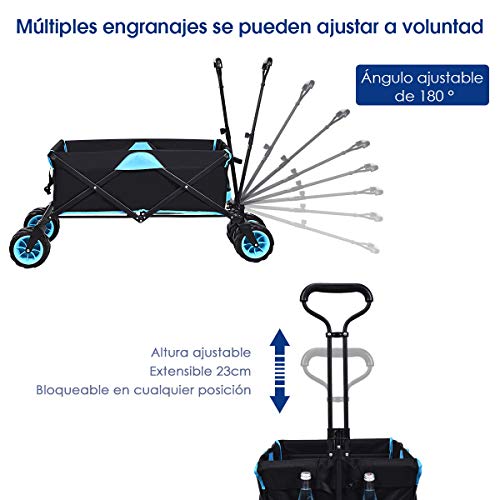 COSTWAY Carrito de Mano Plegable con Bolsa Extraíble y Cremallera Carro Transporte con Ruedas para Playa Compra Camping Pesca Jardín hasta 50 kg