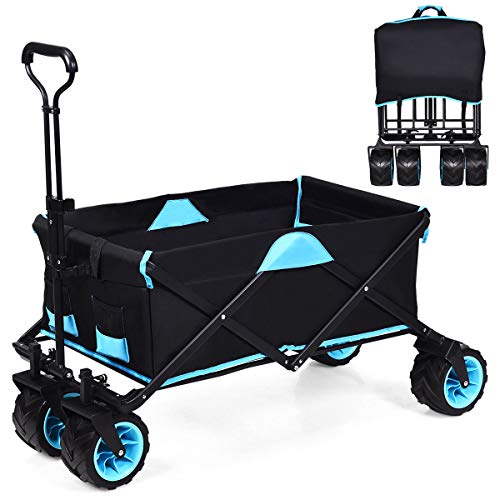 COSTWAY Carrito de Mano Plegable con Bolsa Extraíble y Cremallera Carro Transporte con Ruedas para Playa Compra Camping Pesca Jardín hasta 50 kg