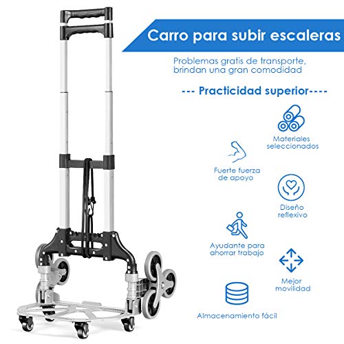 COSTWAY Carro de Carga con Ruedas Plegable Escalera Carro de Transporte Empuñadura Telescópica Carretilla de Mano Carga hasta 80kg