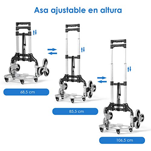 COSTWAY Carro de Carga con Ruedas Plegable Escalera Carro de Transporte Empuñadura Telescópica Carretilla de Mano Carga hasta 80kg