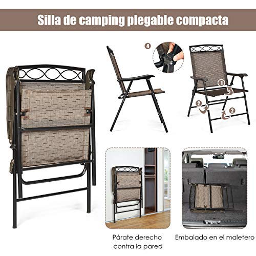 COSTWAY Juego de 4 Sillas de Jardín Silla Plegable Sillón para Camping Terraza Piscina Exterior Playa