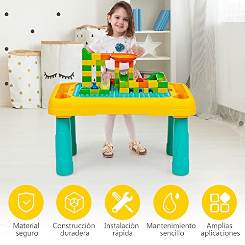 COSTWAY Mesa de Juegos para Niños con Tablero de Doble Cara Mesa de Bloques de Construcción Escritorio de Dibujo Mesa de Educativos para Niños Mayores de 3 Años