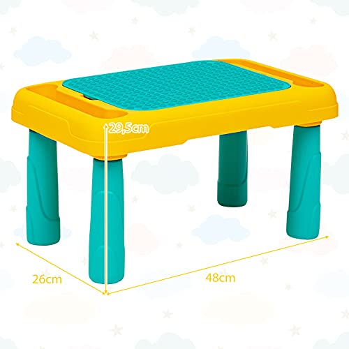 COSTWAY Mesa de Juegos para Niños con Tablero de Doble Cara Mesa de Bloques de Construcción Escritorio de Dibujo Mesa de Educativos para Niños Mayores de 3 Años