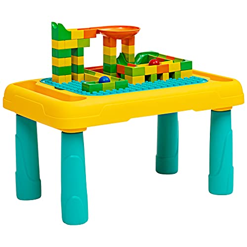 COSTWAY Mesa de Juegos para Niños con Tablero de Doble Cara Mesa de Bloques de Construcción Escritorio de Dibujo Mesa de Educativos para Niños Mayores de 3 Años