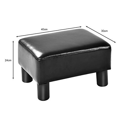 COSTWAY Taburete Reposapiés Tapizado de PU 40 x 30 x 24cm Escabel para Sofá Cama Banco para Zapato Pasillo Asiento (Negro)