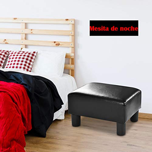 COSTWAY Taburete Reposapiés Tapizado de PU 40 x 30 x 24cm Escabel para Sofá Cama Banco para Zapato Pasillo Asiento (Negro)