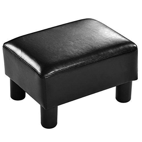 COSTWAY Taburete Reposapiés Tapizado de PU 40 x 30 x 24cm Escabel para Sofá Cama Banco para Zapato Pasillo Asiento (Negro)