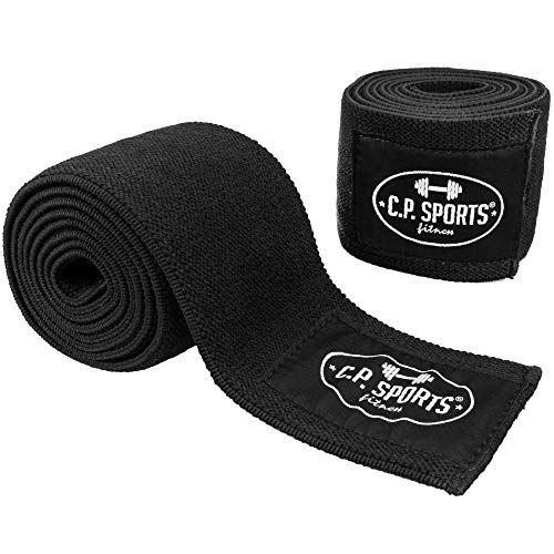 C.P. Sports - Rodillera de 150 cm para Entrenamiento con Pesos Altos y Sentadillas, elástica y Resistente, para Fitness, Levantamiento de Pesas, Press de banca, Color Negro