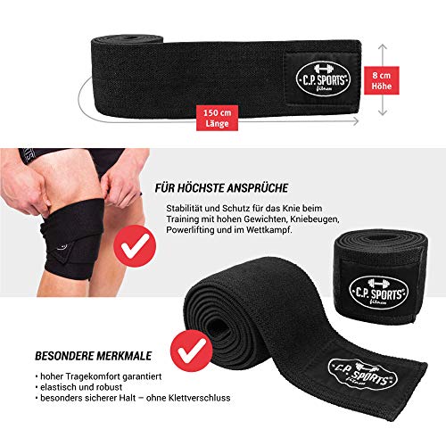 C.P. Sports - Rodillera de 150 cm para Entrenamiento con Pesos Altos y Sentadillas, elástica y Resistente, para Fitness, Levantamiento de Pesas, Press de banca, Color Negro