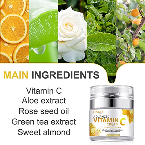 Crema Facial de Vitamina C con ácido Hialurónico, Crema Facial Natural Antienvejecimiento y Arrugas de día y Noche para Mujeres y Hombres, Aumenta el Colágeno de Piel, Ilumina, Hidrata y Rellena Piel