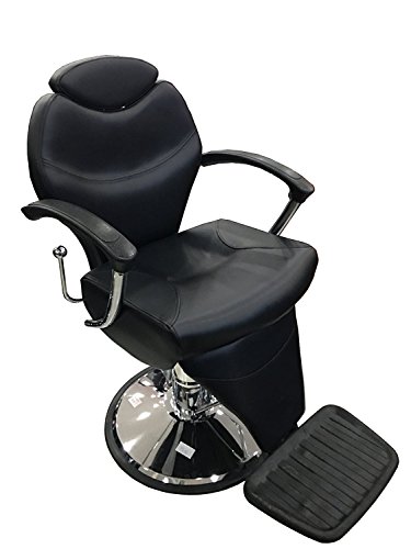 Crisnails® Sillón Profesional de Peluquería, 360º Giratoria con Base Fijo y Apoyapies de Plástico, Altura Regulable, Asiento Suave y Cómodo de Material Piel, Varios Modelos (159-Negro)