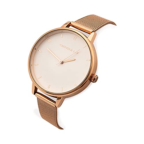 Cristian Lay Set de Reloj y Gargantilla Basic en Oro Especial Rosa para Mujer. Conjunto de Reloj con Esfera de 38mm y Correa de Acero. Cadena con Colgante Circular, Cierre Mosquetón. Largo Adaptable.