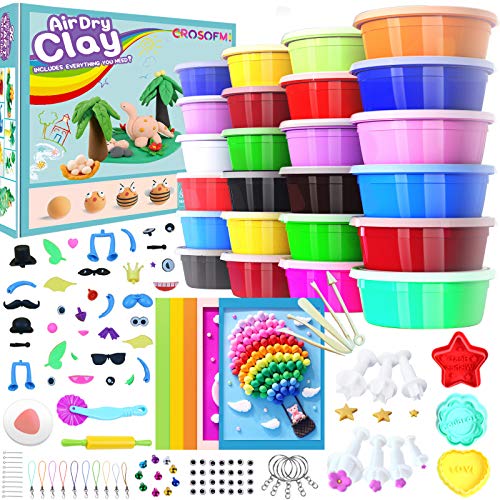 CROSOFMI Plastilina Arcilla Polimerica para Modelar Secado al Aire 24 Colores Pasta para Modelar sin Horno Herramientas Accesorios Set Manualidades Niños y Niñas Mayores de 3 Años