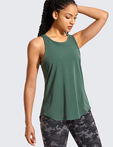 CRZ YOGA Mujer Camisas sin Mangas Deportivas Camisetas Chaleco Yoga Cuello Redondo Tops Deportes Espalda Abierta Verde Grafito 44