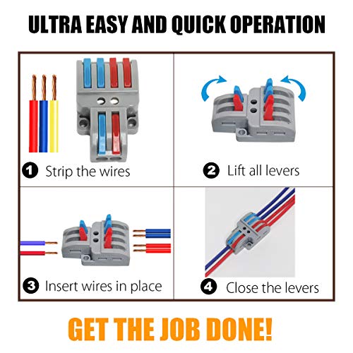 CTRICALVER Lever-Nut Surtidas Conector Paquete de 10, Bloque de Terminales de Barra de Presión Bilateral, 2 en 4 fuera Conductor Compacto Cable Conector，Con tornillos de montaje
