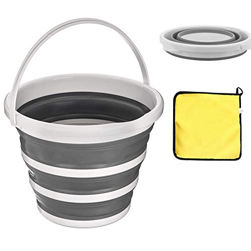 Cubo plegable que ahorra espacio, cubo de plástico de silicona redondo plegable resistente de 10 litros con asa, adecuado para cocina, exterior, camping, senderismo