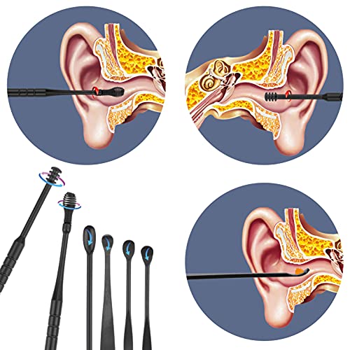 Cuchara para Oído Kit de Limpieza para Oídos Removedor de Cera de Oído Acero Inoxidable Portátil para Adultos Niños 6 Piezas