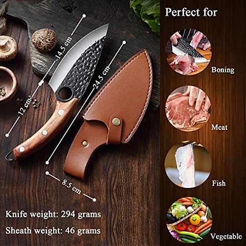 Cuchillo de chef forjado a mano con funda de piel, caja de regalo, abrebotellas, diseño afilado, carnicero, cuchillo de cocina para cocina, exterior, barbacoa y camping