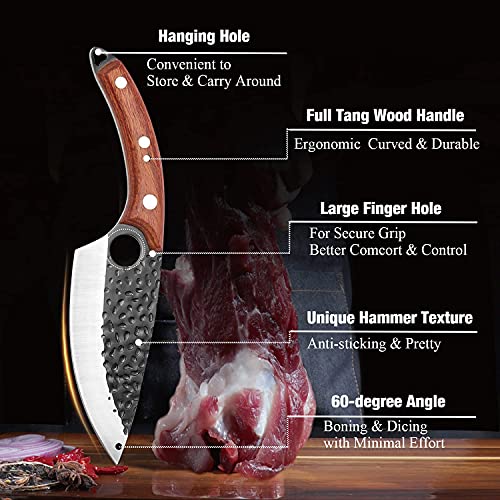 Cuchillo de chef forjado a mano con funda de piel, caja de regalo, abrebotellas, diseño afilado, carnicero, cuchillo de cocina para cocina, exterior, barbacoa y camping