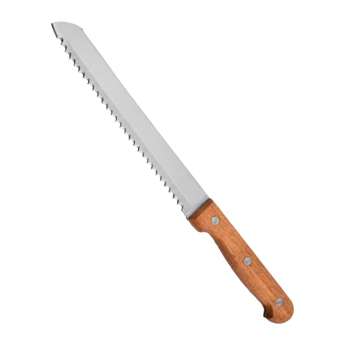 Cuchillo para pan, cuchillos cocina, cuchillo PROFESIONAL de acero inoxidable con mango de MADERA, gran sierra dentada de 210 mm, cuchillo cortador de cualquier tipo de pan