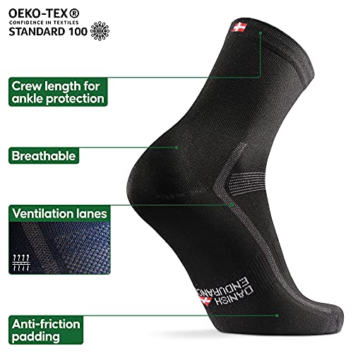 DANISH ENDURANCE Calcetines de Ciclismo para Hombres y Mujeres, Paquete de 3 Calcetines de Bicicleta Transpirables hasta el Tobillo (1 x Rayas, 1 x Negro, 1 x Azul), EU 39-42