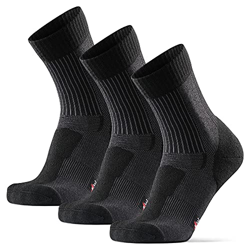 DANISH ENDURANCE Calcetines Ligeros de Senderismo y Trekking de Lana Merino 3 pares (Negro, EU 43-47)