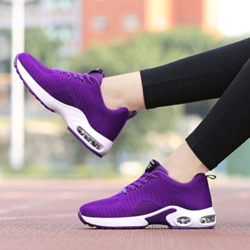 Dannto Zapatos Deporte Mujer Zapatillas Deportivas Correr Gimnasio Casual Zapatos para Caminar Mesh Running Transpirable Aumentar Más Altos Sneakers (Morado-B,37)