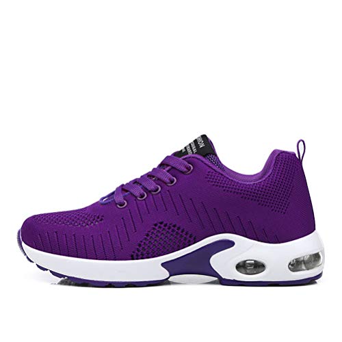 Dannto Zapatos Deporte Mujer Zapatillas Deportivas Correr Gimnasio Casual Zapatos para Caminar Mesh Running Transpirable Aumentar Más Altos Sneakers (Morado-B,37)