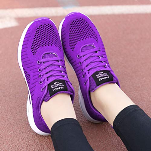 Dannto Zapatos Deporte Mujer Zapatillas Deportivas Correr Gimnasio Casual Zapatos para Caminar Mesh Running Transpirable Aumentar Más Altos Sneakers (Morado-B,37)