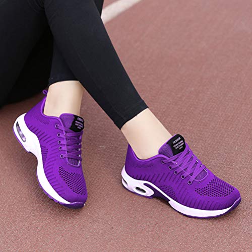 Dannto Zapatos Deporte Mujer Zapatillas Deportivas Correr Gimnasio Casual Zapatos para Caminar Mesh Running Transpirable Aumentar Más Altos Sneakers (Morado-B,37)