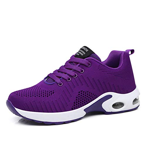 Dannto Zapatos Deporte Mujer Zapatillas Deportivas Correr Gimnasio Casual Zapatos para Caminar Mesh Running Transpirable Aumentar Más Altos Sneakers (Morado-B,37)