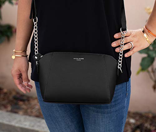 David Jones - Pequeño Bolso Bandolera Mujer - Bolsos de Hombro Cruzados Cadena Cuero PU - Mensajero Clutch Embrague Noche - Messenger Crossbody Bag - Pochette Piel Cremallera Elegante - Negro