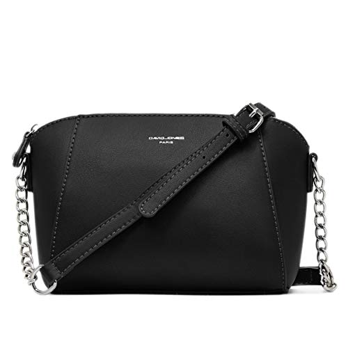 David Jones - Pequeño Bolso Bandolera Mujer - Bolsos de Hombro Cruzados Cadena Cuero PU - Mensajero Clutch Embrague Noche - Messenger Crossbody Bag - Pochette Piel Cremallera Elegante - Negro