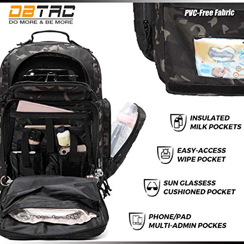 DBTAC Bolso para pañales para papá, bolso grande para pañales para niños, con cambiador, aislado, bolsillos para toallitas húmedas, correas para cochecito, Negro camuflaje., L