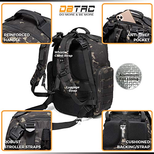 DBTAC Bolso para pañales para papá, bolso grande para pañales para niños, con cambiador, aislado, bolsillos para toallitas húmedas, correas para cochecito, Negro camuflaje., L