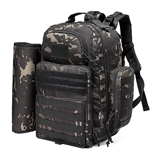 DBTAC Bolso para pañales para papá, bolso grande para pañales para niños, con cambiador, aislado, bolsillos para toallitas húmedas, correas para cochecito, Negro camuflaje., L