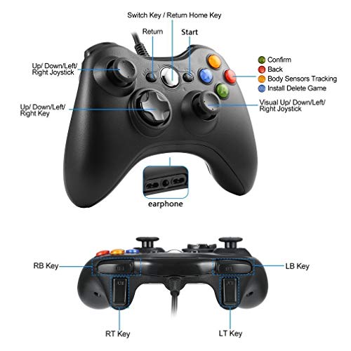 DDiswoee Xbox 360 Mando de Gamepad, Controlador Mando USB de Xbox 360 con Vibración, Controlador de Gamepad para Xbox 360 Mando para PC Windows XP/7/8/10