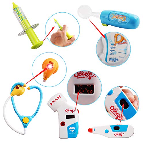 deAO Mi Pequeño Doctor Playset Centro Médico Portatil Maletín a Ruedas Juego de Imitación Incluye Accesorios