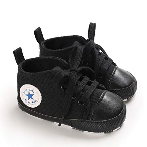 DEBAIJIA Bebé Primeros Pasos Zapatos de Lona 0-6M Niños Alpargata Suave Antideslizante Ligero Slip-on 17 EU Negro Oscuro (Tamaño Etiqueta-1)