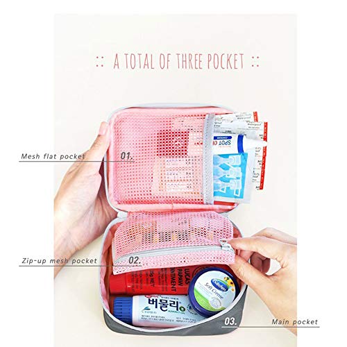 Deer Platz 2 Piezas Mini Kit Primeros Auxilios, Medicina Vacío Bolsa de Viaje, para Coche Camping Viajes, con Multi-Bolsillo de Viaje(Rosa, Gris)