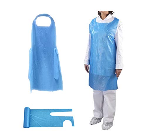 Delantales de polietileno de alta calidad – Delantal desechable para adultos – Protección contra virus de plástico – Vestidos de polietileno de perfecto para peluquería (en rollo) (azul) (200)