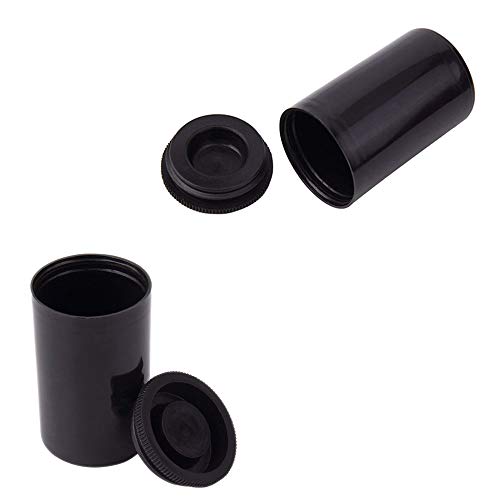 DELSEN 20 Piezas botes de película de plástico negro de calibre 35 mm, para actividades científicas, almacenamiento pequeño y geocaching pequeños accesorios