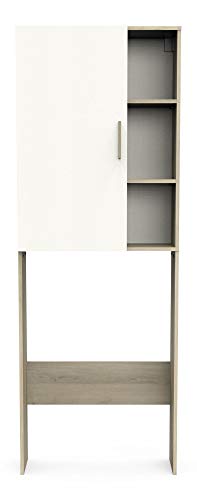 DEMEYERE Mueble baño Auxiliar WC Nacre Color Roble y Blanco Aseo Armario Columna almacenaje 185x66x21 cm