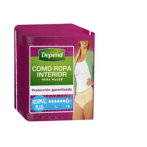 Depend como ropa interior - Absorbente para mujer, absorción normal plus, talla L, 9 unidades