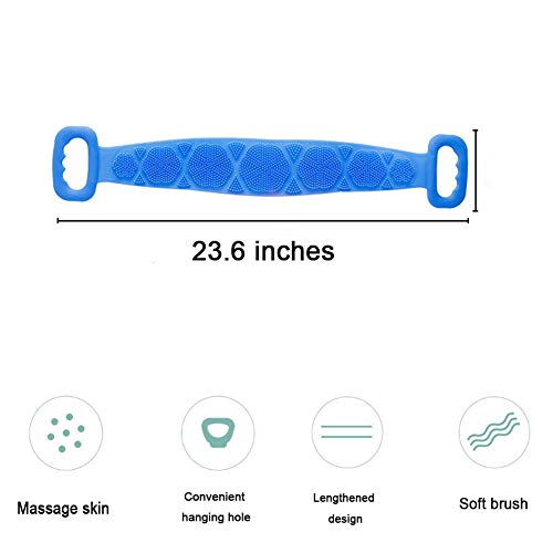 Depurador De Silicona Para Baño, Limpieza De Espalda Masaje Exfoliante Toalla De Baño Cepillo De Esponja De Melón Dispositivo De Fregado,cepillo De Baño Para Mujeres Y Hombres ​(60cm Azul)